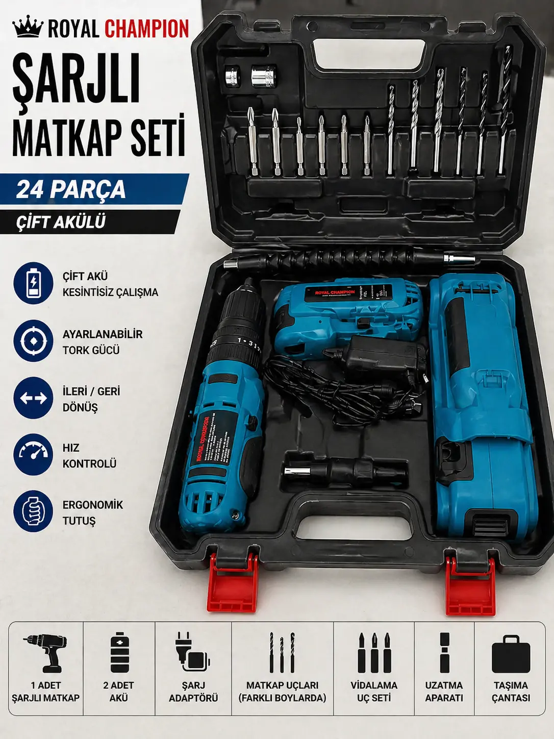 RAPCO ROYAL CHAMPION 24PARÇA ŞARJLI MATKAP