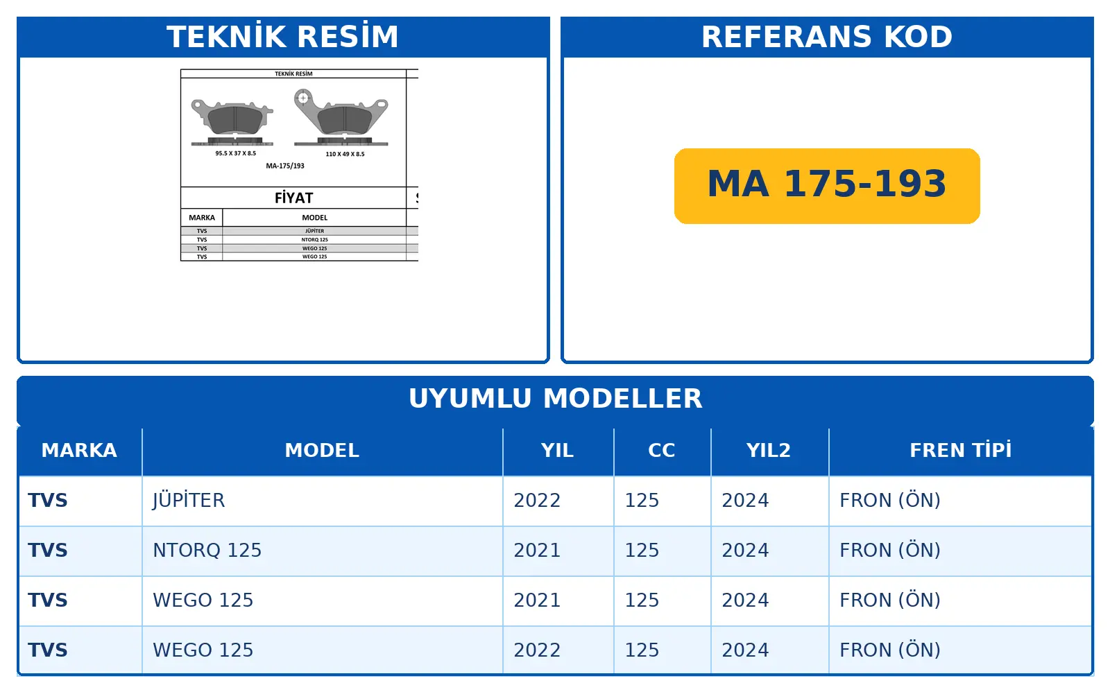 DİSK FREN BALATASI MA 175/193