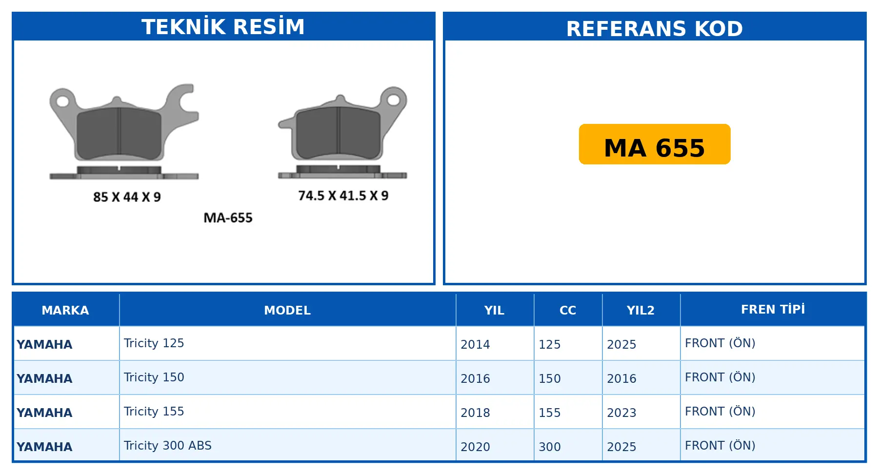 DİSK FREN BALATASI MA 655