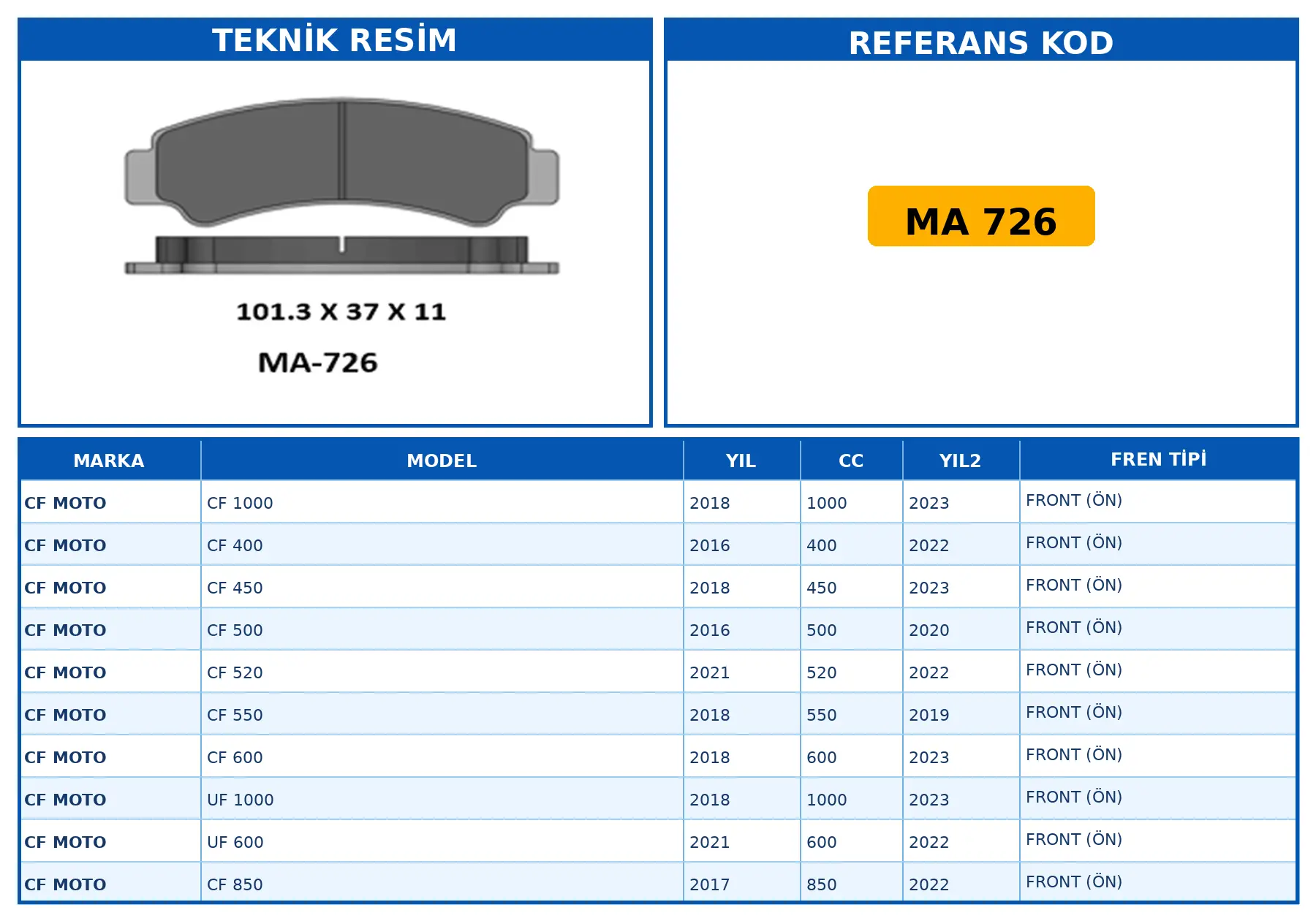 DİSK FREN BALATASI MA 726