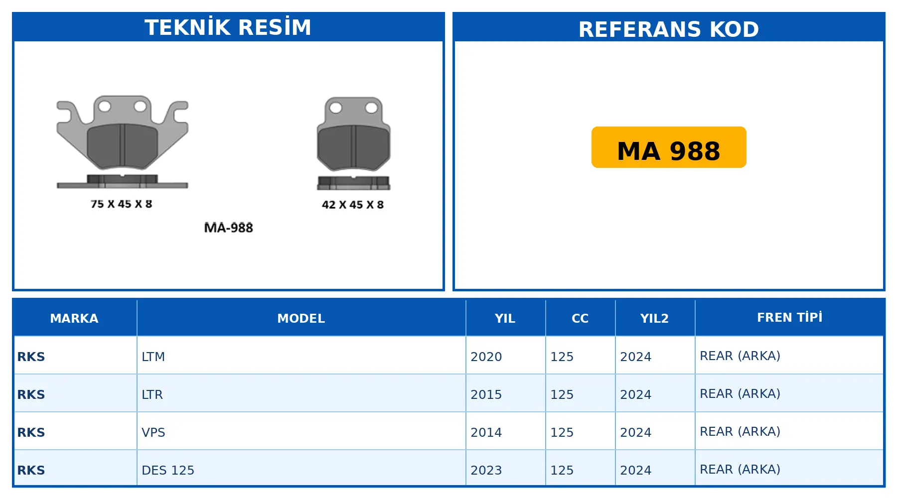 DİSK FREN BALATASI MA 988