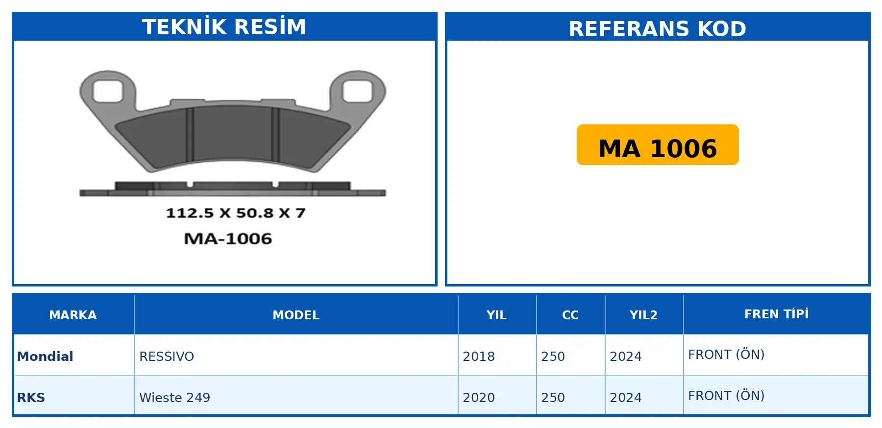 DİSK FREN BALATASI MA 1006